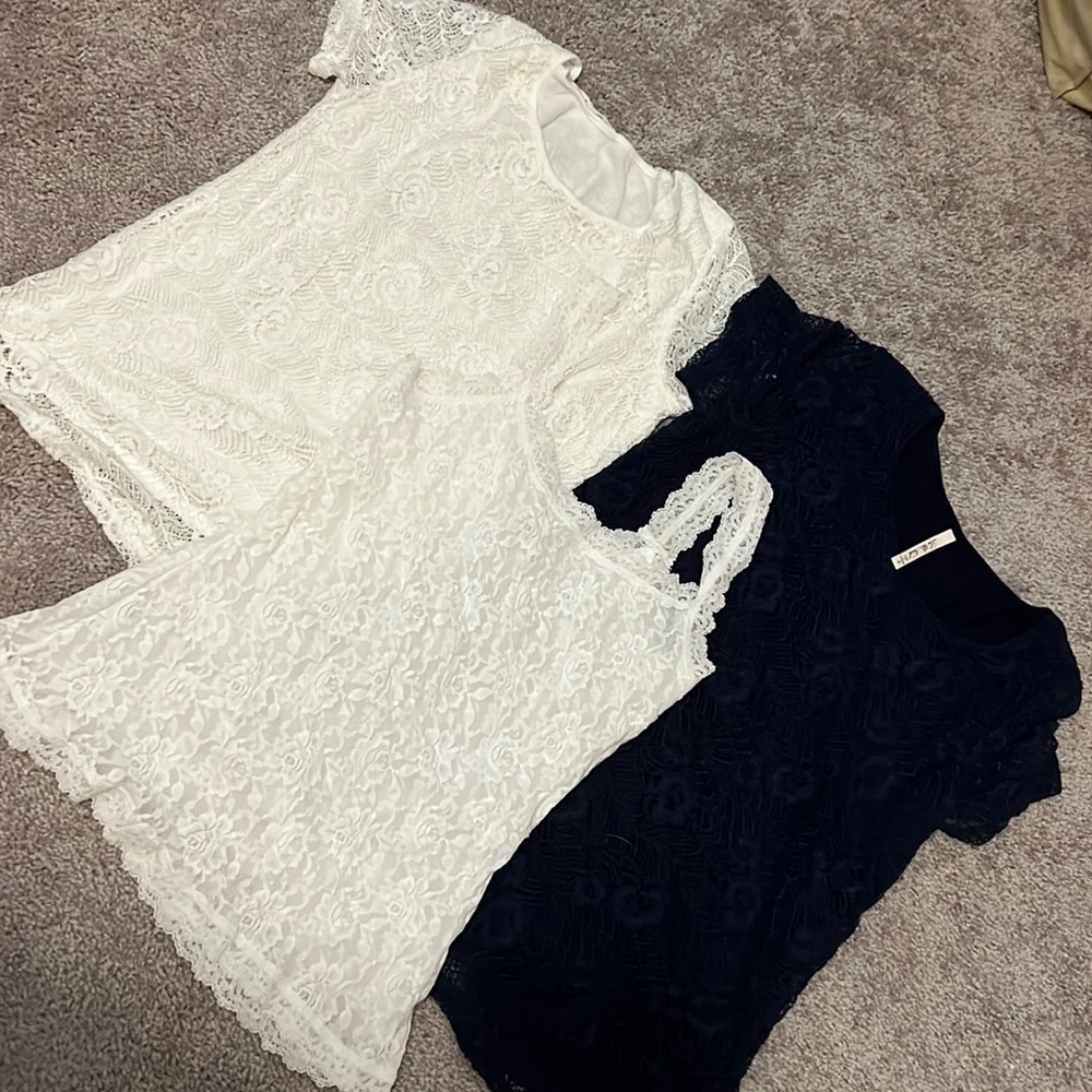 Two Size Small Short Sleeve Lace Shirts with FREE cami